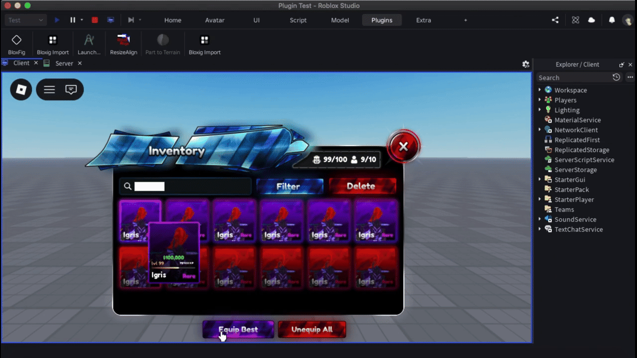 Bloxig turning a Figma frame into native Roblox UI